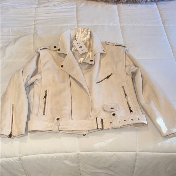 AKIRA Cream faux suede Jacket motorcycle style size M NWT - Picture 1 of 8